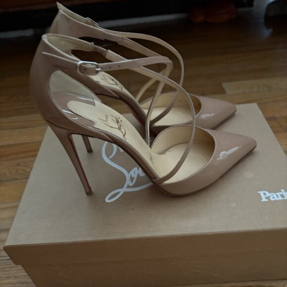 Christian Louboutin Cross Blake Patent Leather Pump Stiletto NUDE - Picture 1 of 8
